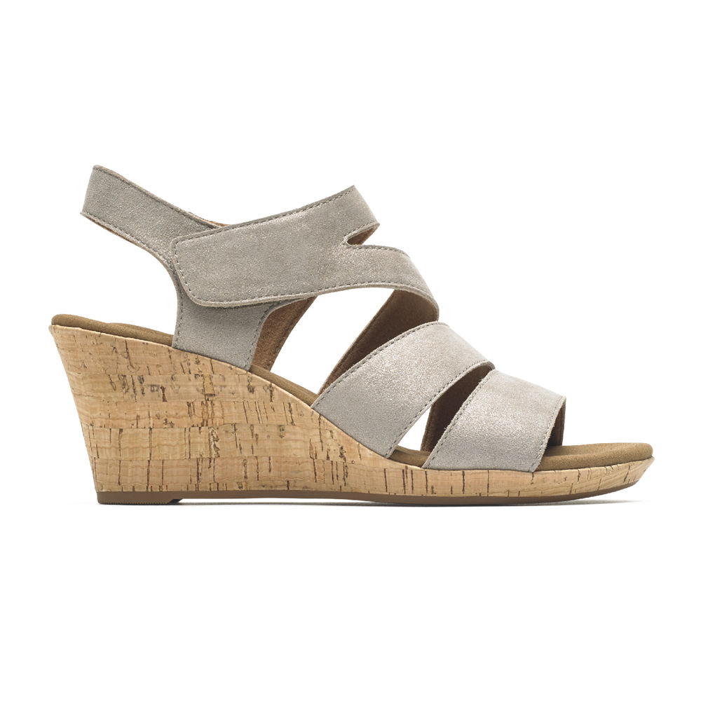 Rockport Womens Briah Strappy Wedge Comfort - Sandals Grey - ZKE841360